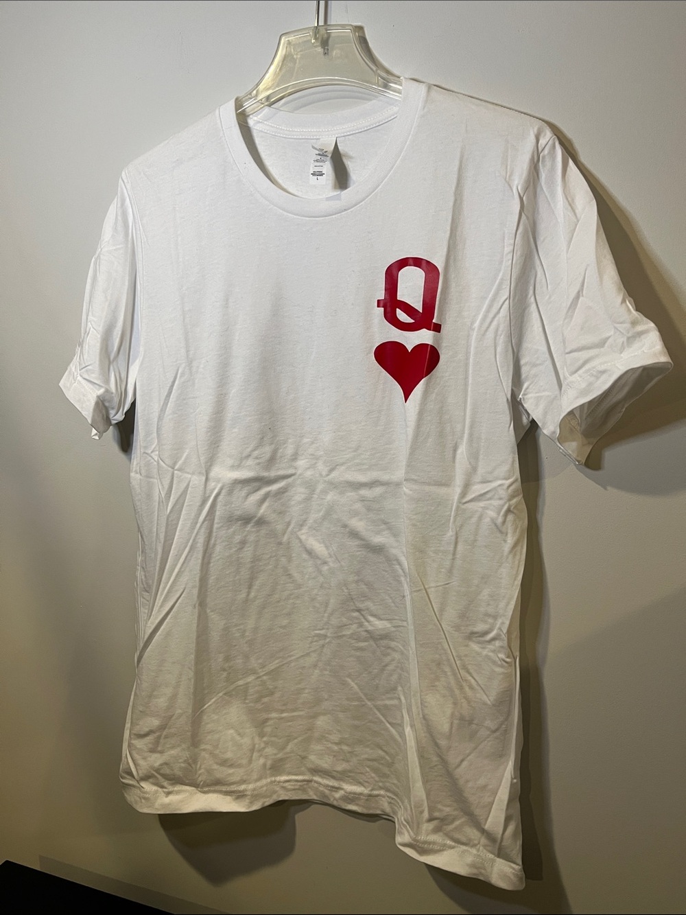 “Queen of Hearts” Bella Canvas White Short-Sleeve Tee, Sz L